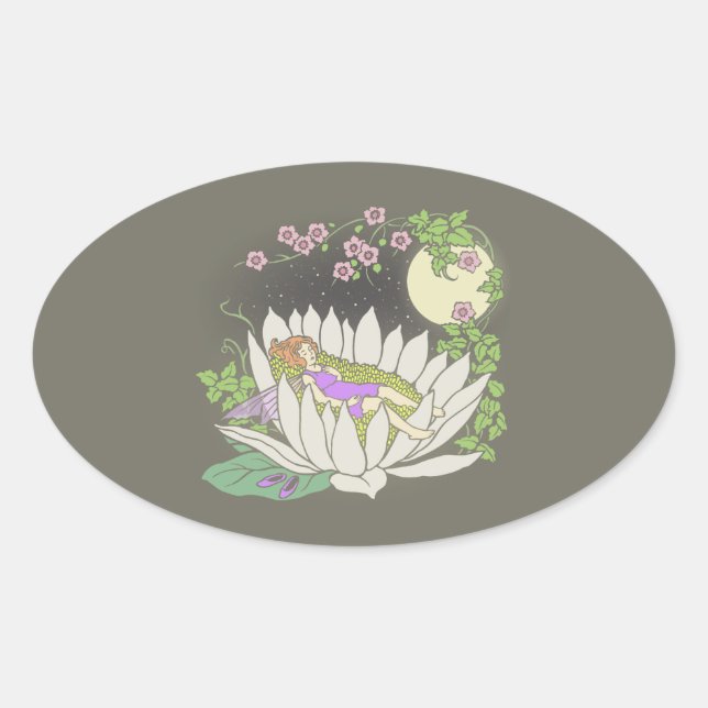 Sticker Ovale Étoiles Lune Fleur Lune Dormir (Devant)