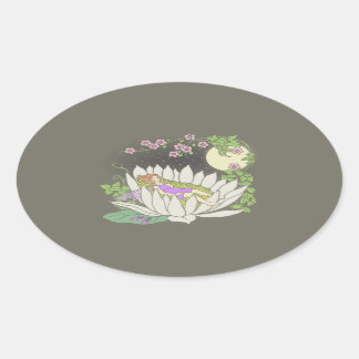 Sticker Ovale Étoiles Lune Fleur Lune Dormir