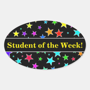 Sticker Ovale Étudiant Louange + Amusant, Colorée Étoiles Motif