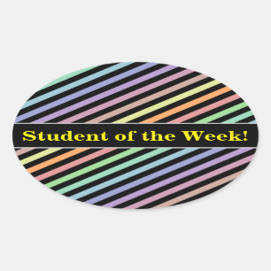 Sticker Ovale Étudiant Louange ; Noir & Pastel Couleur Lignes Mo