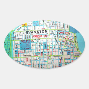 Sticker Ovale EVANSTON, IL Carte Vintage