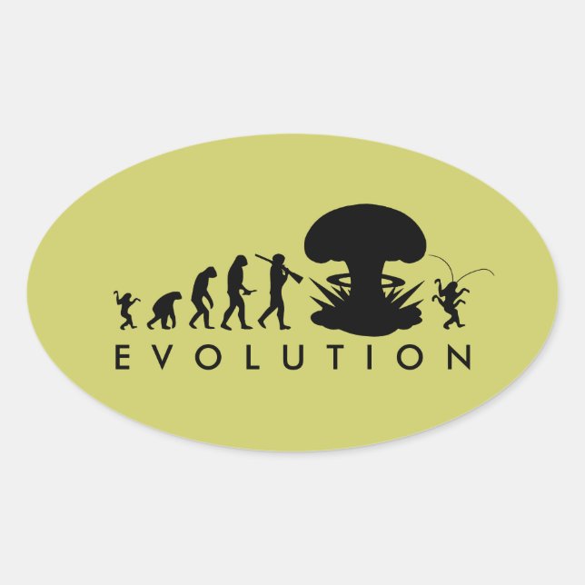 Sticker Ovale Évolution de l'Homme et du Cafard Graphique d'évol (Devant)