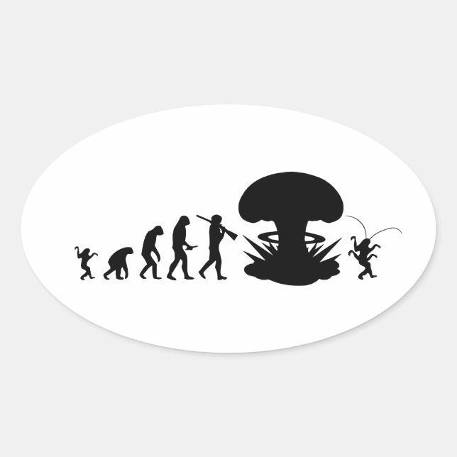 Sticker Ovale Évolution de l'Homme et du Cafard Tableau d'évolut (Devant)