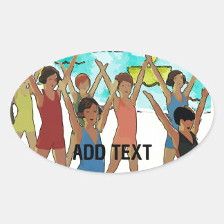 Sticker Ovale Exercice pour enfants sur la plage
