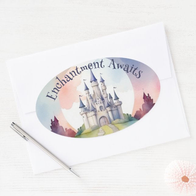 Sticker Ovale Fairy Tale Castle Party (Enveloppe)