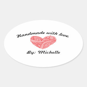 Sticker Ovale Fait main avec le coeur de fil d'amour