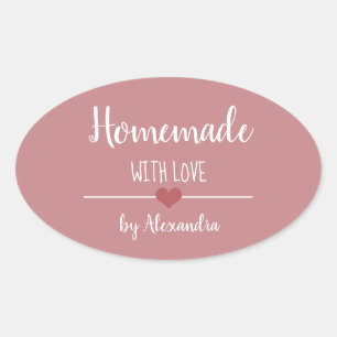 Sticker Ovale Fait maison avec amour rose vintage