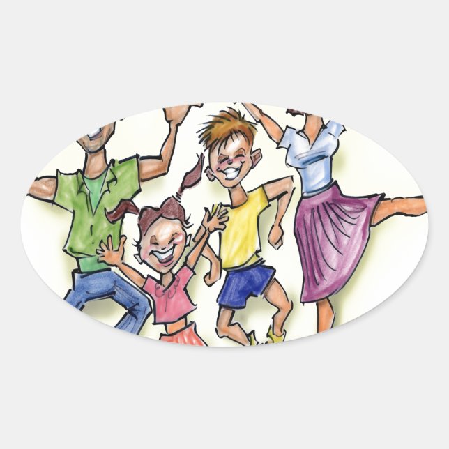 Sticker Ovale Famille heureuse (Devant)