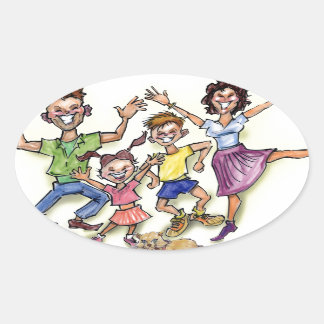 Sticker Ovale Famille heureuse