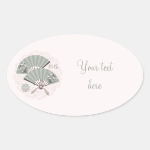 Sticker Ovale Fans vert floral asiatique "Croyez" art numérique