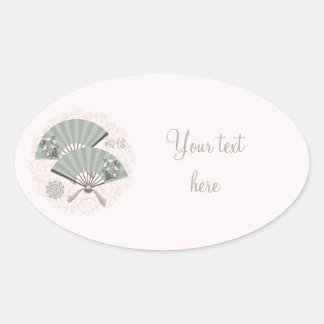 Sticker Ovale Fans vert floral asiatique "Croyez" art numérique