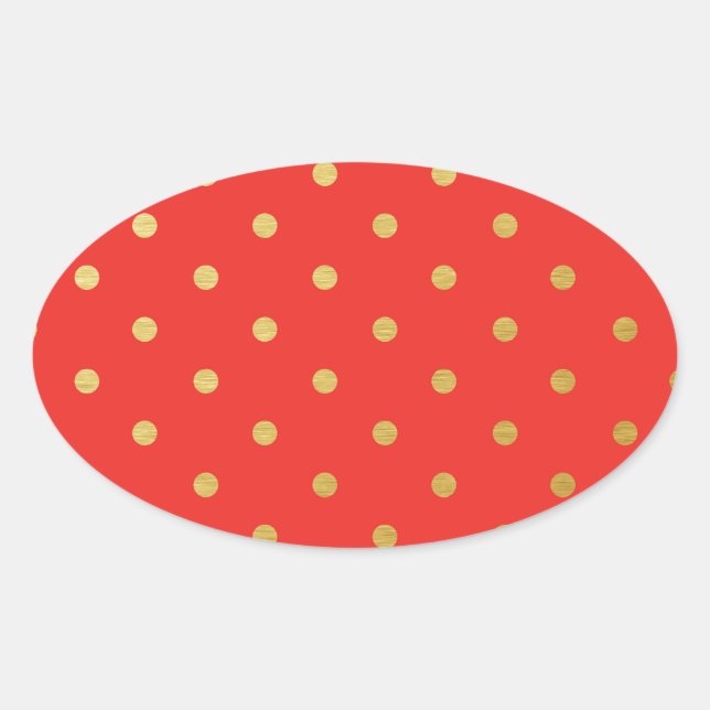 Sticker Ovale Faux Gold Pois Red Metallic (Devant)