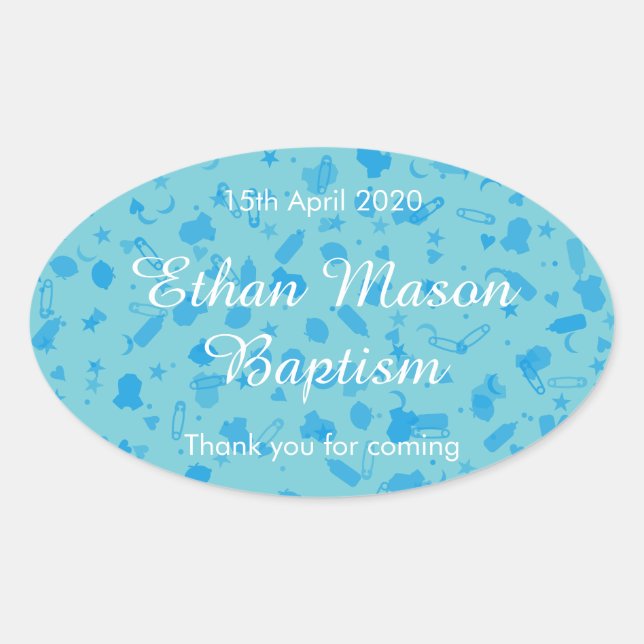 Sticker Ovale Faveur de baptême Baby Blue Confetti (Devant)