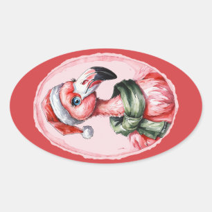 Sticker Ovale Favoris de Noël animal amusant - Flamant rose 1