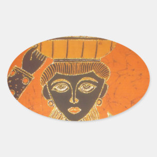 Sticker Ovale Femme africaine portant panier d'art