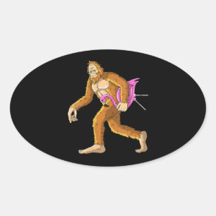 Sticker Ovale Femme Bigfoot Avec Flamant rose Animal Costume Cad