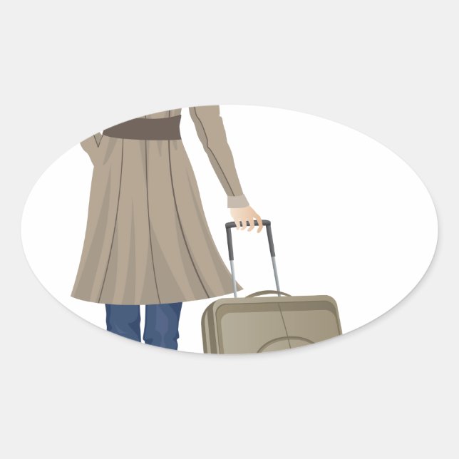 Sticker Ovale Femme blonde avec valise (Devant)