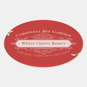 Sticker Ovale Ferme et verger Red Honey Jar