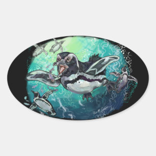 Sticker Ovale Fête africaine de la pêche au pingouin