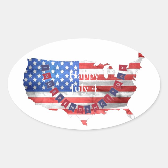 Sticker Ovale Fête de l'Indépendance Juillet 4 American Flag USA (Devant)