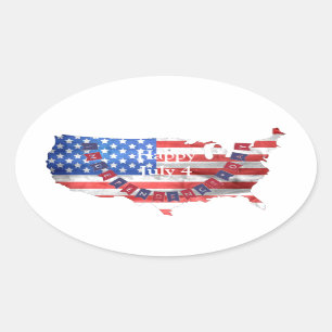 Sticker Ovale Fête de l'Indépendance Juillet 4 American Flag USA