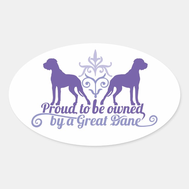 Sticker Ovale Fière propriétaire d'un Grand Danois violet (Devant)