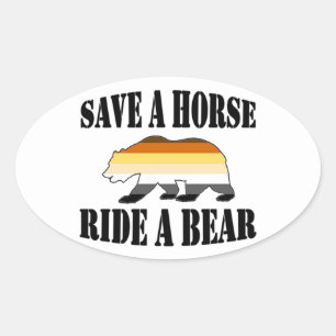 Sticker Ovale Fierté des ours gays Sauvez un cheval Montez un ou