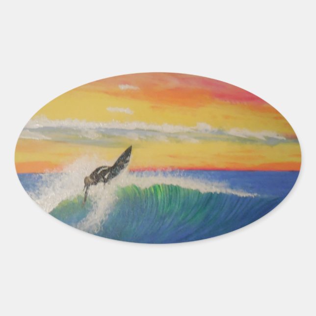 Sticker Ovale Fille de surfeur (Devant)