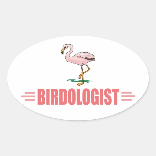 Sticker Ovale Flamant rose drôle (Devant)