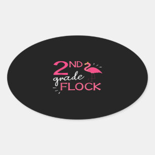 Sticker Ovale Flamant rose Étudiant Senior Happy 2nd Grade Floc