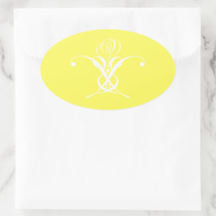 Sticker Ovale Fleur blanche Pastel Jaune Pâques