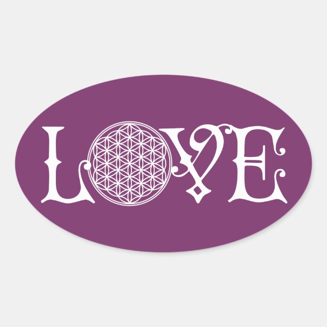 Sticker Ovale Fleur de la vie - LOVE lettrage tatouage blanc (Devant)