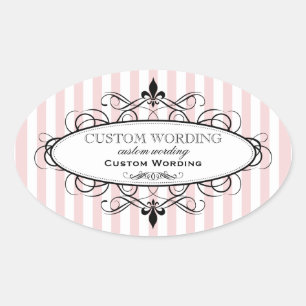 Sticker Ovale Fleur de Lis Rose Pâle Vintage Français