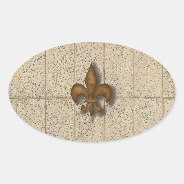 Sticker Ovale Fleur de Lis sur pierre (Devant)