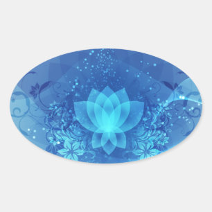 Sticker Ovale Fleur de Lotus bleu