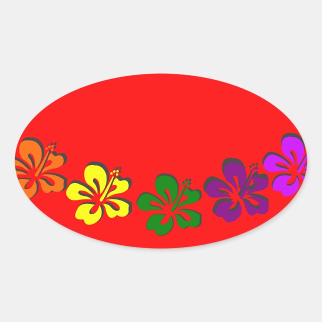 Sticker Ovale Fleur d'hibiscus arc-en-ciel (Devant)