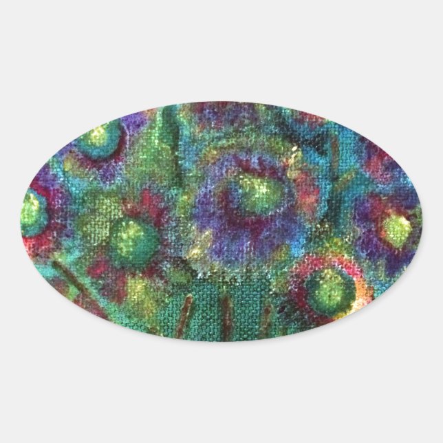 Sticker Ovale Fleurs Abstraites (Devant)