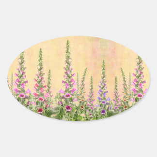 Sticker Ovale fleurs colorées de foxglove