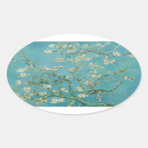 Sticker Ovale Fleurs d'amandes par Vincent Van Gogh Art