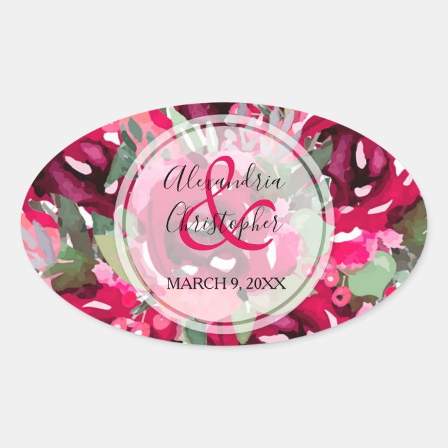 Sticker Ovale Fleurs d'aquarelle rose chic (Devant)