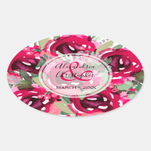 Sticker Ovale Fleurs d'aquarelle rose chic