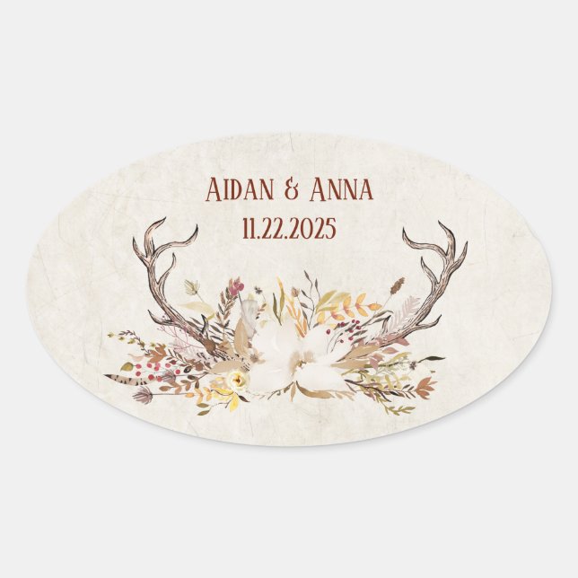 Sticker Ovale Fleurs de cerfs et de mariage (Devant)