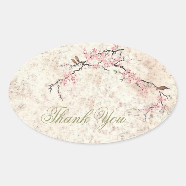 Sticker Ovale fleurs rose japonaise cerisier fleur printemps mar (Devant)