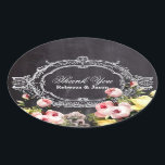 Sticker Ovale fleurs vintages rustiques Chalkboard merci<br><div class="desc">rustique chic vintage à fleurs invitation de mariage chalkboard et country blackboard mariage faveurs.</div>