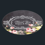 Sticker Ovale fleurs vintages rustiques Chalkboard merci<br><div class="desc">rustique chic vintage à fleurs invitation de mariage chalkboard et country blackboard mariage faveurs.</div>
