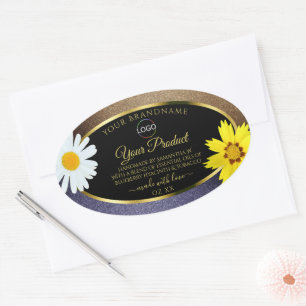 Sticker Ovale Floral Brown Parties scintillant bleue Noir Logo d