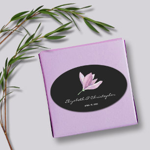 Sticker Ovale Floral Magnolia sur le Mariage noir