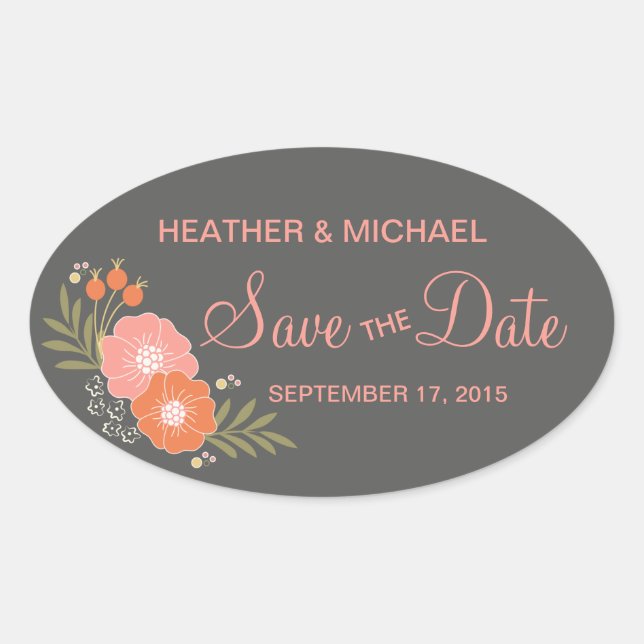 Sticker Ovale Floral rustique Enregistrer la date (Devant)