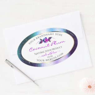 Sticker Ovale Floral Turquoise Parties scintillant violet Étique