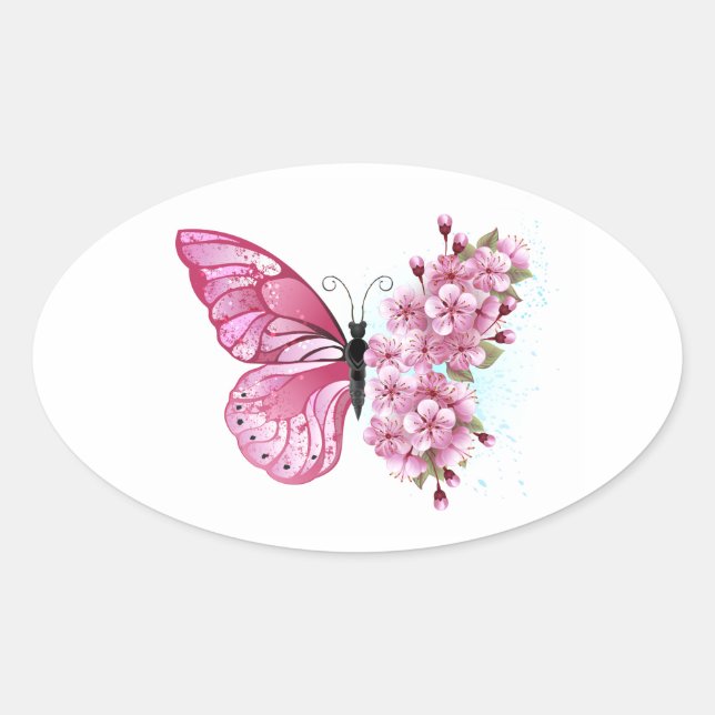 Sticker Ovale Flower Butterfly (Devant)